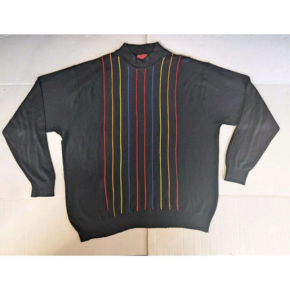Saxony New York Sweater Mens 3XB 100% Silk Stripe Black